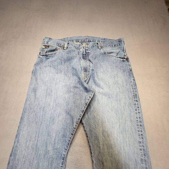 Polo Ralph Lauren Jean Mens 36x30 Blue Varick Slim Straight Distressed Denim - Picture 2 of 11